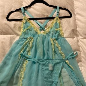 Turquoise and yellow cami and panty set